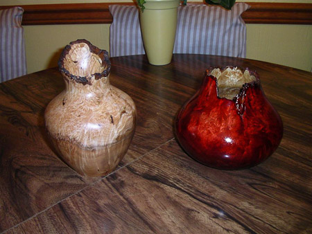 two maple burl hollow forms